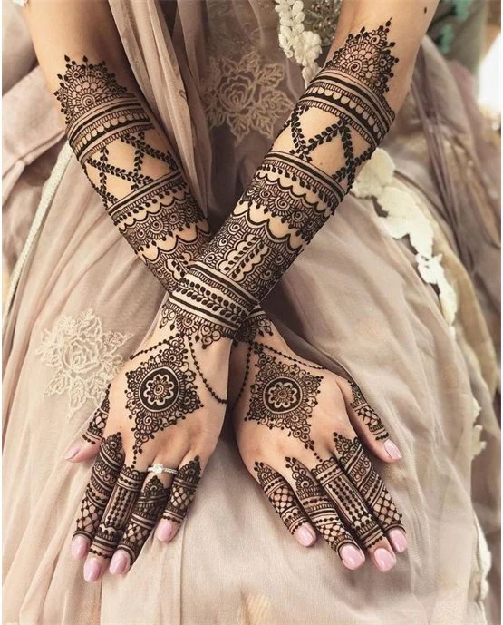 Dainty Silhouette And Hook Covering Modern Full Hand Mehndi Design